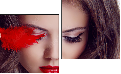 Fashion woman Beauty Portrait. Red Lips  - Obraz dwuczęściowy, Dyptyk