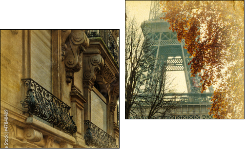 nostalgisches Bild Pariser StadthÃ¤user und Eiffelturm  - Obraz dwuczęściowy, Dyptyk