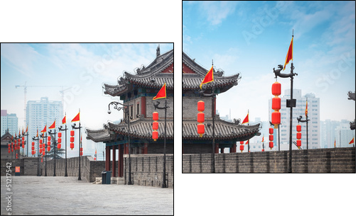 ancient tower on city wall in Xi'an  - Obraz dwuczęściowy, Dyptyk