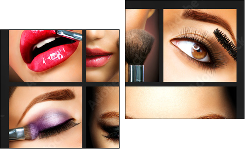 Makeup Collage. Professional Make-up Details. Makeover  - Obraz dwuczęściowy, Dyptyk