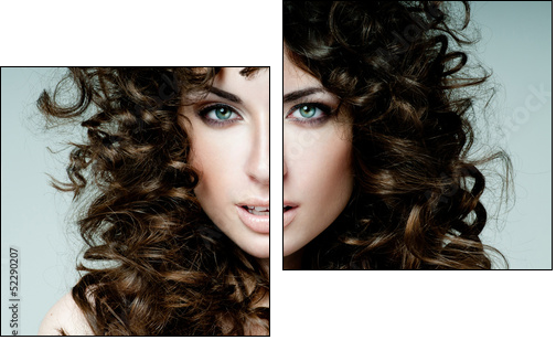 beautiful brunette with curly hair  - Obraz dwuczęściowy, Dyptyk