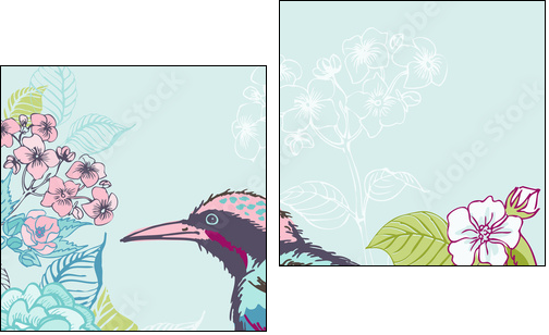 Bird with Flowers Background - for design and scrapbook - in vec  - Obraz dwuczęściowy, Dyptyk