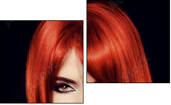 Hair. Healthy Straight Long Red Hair. Fashion Beauty Model. Sexy  - Obraz dwuczęściowy, Dyptyk