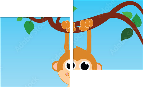 monkey hanging from a tree on abstract sky background  - Obraz dwuczęściowy, Dyptyk