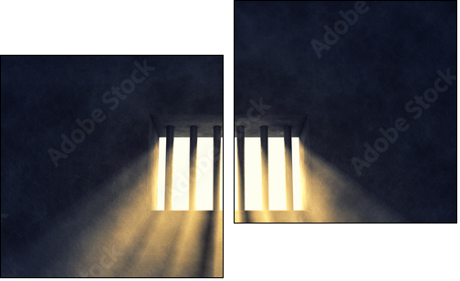 Prison cell interior , barred window  - Obraz dwuczęściowy, Dyptyk
