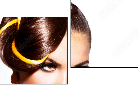 Fashion Model Girl Portrait with Yellow and Orange Makeup  - Obraz dwuczęściowy, Dyptyk