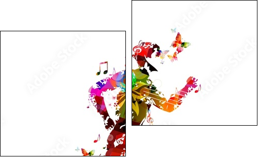 Colorful vector runner silhouette background with butterflies.  - Obraz dwuczęściowy, Dyptyk