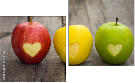 Apples with engraved hearts  - Obraz dwuczęściowy, Dyptyk