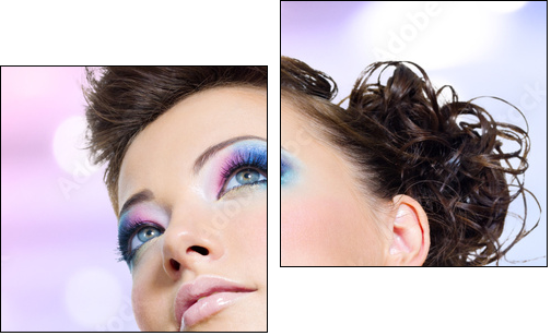 Closeup face with fashion bright pink makeup  - Obraz dwuczęściowy, Dyptyk