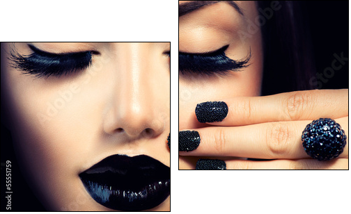 Beauty Fashion Girl with Trendy Caviar Black Manicure and Makeup  - Obraz dwuczęściowy, Dyptyk