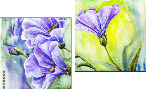 Wildflowers. Watercolor painting.  - Obraz dwuczęściowy, Dyptyk