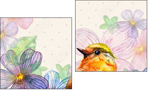 Floral retro card watercolor  - Obraz dwuczęściowy, Dyptyk