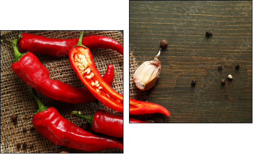 Na ostro - czerwona papryczka chili i czosnek - Obraz dwuczęściowy, Dyptyk