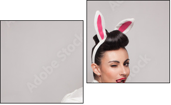 playful bunny girl winking and tongue out. pinup style  - Obraz dwuczęściowy, Dyptyk