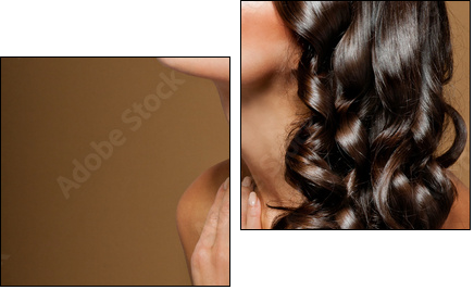 beautiful brunette with long  curly hair  - Obraz dwuczęściowy, Dyptyk