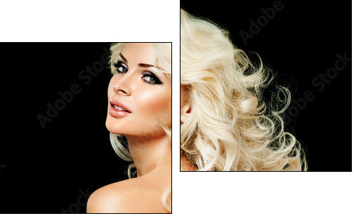 beautiful blonde woman  with perfect curly hair  - Obraz dwuczęściowy, Dyptyk