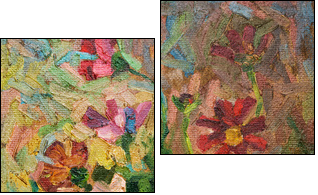 Oil painting on canvas. Bouquet of flowers  - Obraz dwuczęściowy, Dyptyk