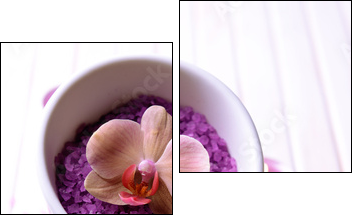 Still life with beautiful blooming orchid flower, towel and  - Obraz dwuczęściowy, Dyptyk