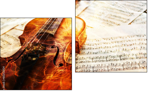 Old violin lying on the sheet of music  - Obraz dwuczęściowy, Dyptyk