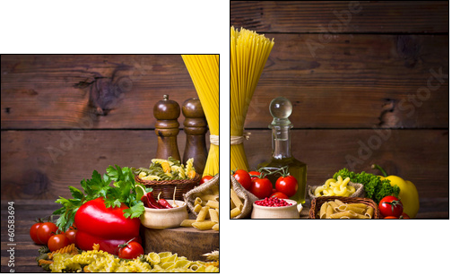 Variety of uncooked pasta and vegetables  - Obraz dwuczęściowy, Dyptyk