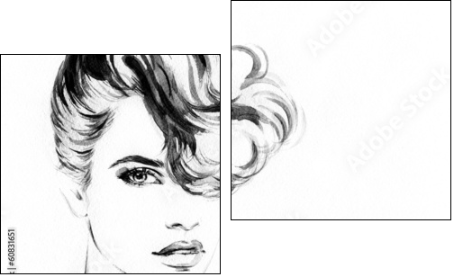 Beautiful woman face. watercolor illustration  - Obraz dwuczęściowy, Dyptyk