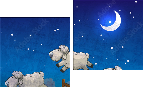 Three sheep  jumping over the fence. Count them to sleep.  - Obraz dwuczęściowy, Dyptyk
