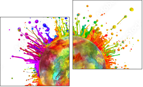 Colored paint splashes in round shape  - Obraz dwuczęściowy, Dyptyk