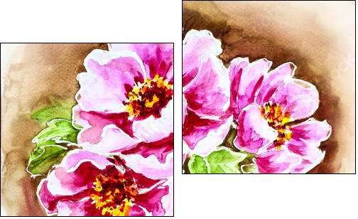 Painted watercolor card with peony flowers  - Obraz dwuczęściowy, Dyptyk