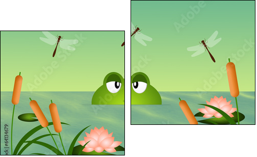 Frog in the pond  - Obraz dwuczęściowy, Dyptyk