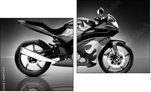Studio Shot of Black Motorcycle  - Obraz dwuczęściowy, Dyptyk