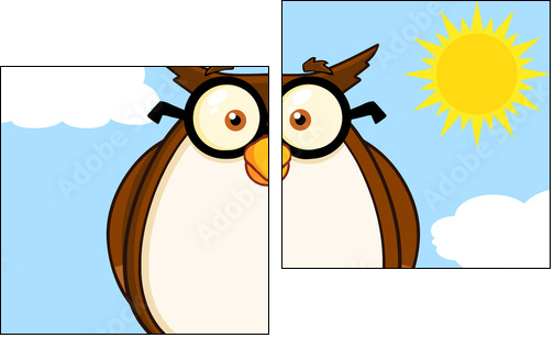 Wise Owl On Tree Cartoon Character  - Obraz dwuczęściowy, Dyptyk