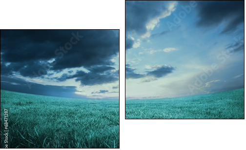 Blue sky over green field  - Obraz dwuczęściowy, Dyptyk