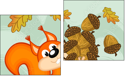squirrel gathers acorns - vector illustration, eps  - Obraz dwuczęściowy, Dyptyk