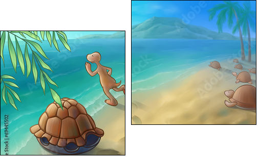 Swimming turtle  - Obraz dwuczęściowy, Dyptyk