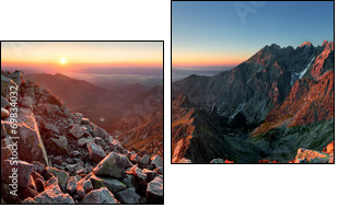 Mountain sunset panorama from peak - Slovakia Tatras  - Obraz dwuczęściowy, Dyptyk