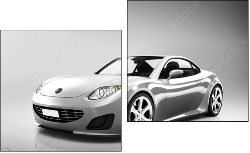 3D Luxury Silver Sports Car  - Obraz dwuczęściowy, Dyptyk