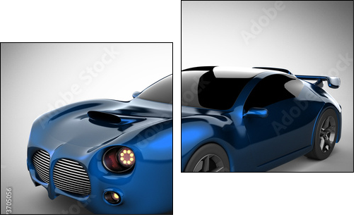 blue luxury brandless sport car on white background  - Obraz dwuczęściowy, Dyptyk