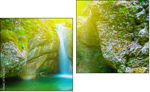 small mountain waterfall  - Obraz dwuczęściowy, Dyptyk
