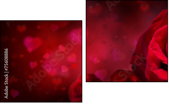 valentine invitation with hearts and red roses  - Obraz dwuczęściowy, Dyptyk