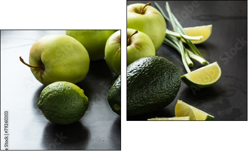 Organic Raw Green avocado, apples and limes  - Obraz dwuczęściowy, Dyptyk