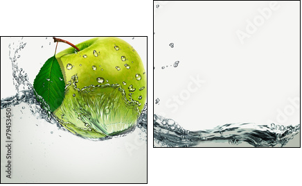Green Apple amid splashing water.  - Obraz dwuczęściowy, Dyptyk