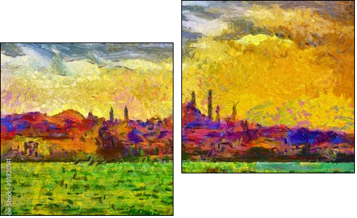 Istanbul shore view cityscape impressionist style painting - Obraz dwuczęściowy, Dyptyk