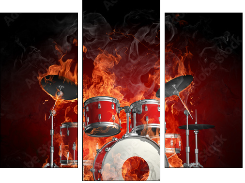 Drums in fire  - Obraz trzyczęściowy, Tryptyk