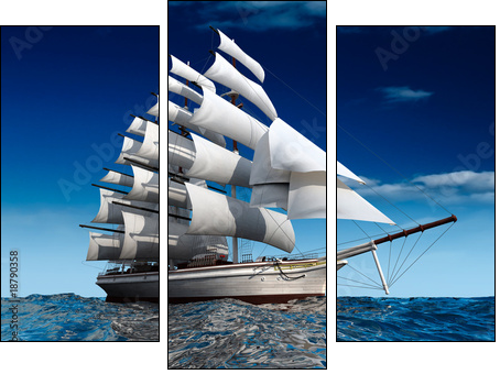 Samotny statek – biały żagiel na oceanie finansjery - Obraz trzyczęściowy, Tryptyk