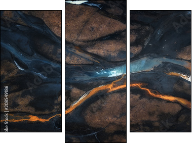 Aerial photo of mix color of stream in to river - Obraz trzyczęściowy, Tryptyk