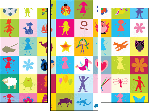 Dziecięcy świat – kolorowy collage radosnych motywów
 - Obraz trzyczęściowy, Tryptyk