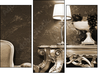 Elegancki salon – wnętrze w klasycznym retro
 - Obraz trzyczęściowy, Tryptyk