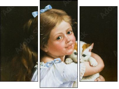 Portrait of the girl with a cat  - Obraz trzyczęściowy, Tryptyk