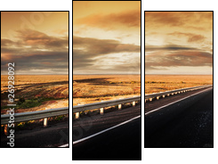 panorama drogi w zachmurzony dzień
 - Obraz trzyczęściowy, Tryptyk