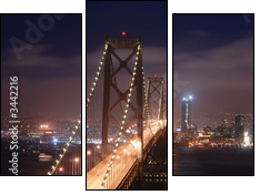 Nocna panorama Bay Bridge w San Francisco
 - Obraz trzyczęściowy, Tryptyk
